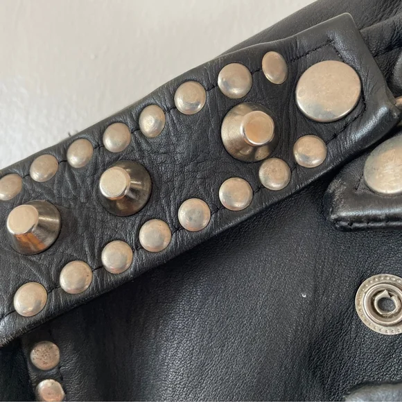 Vintage Nice London Studded black leather motorcycle jacket moto coat M - Picture 5 of 16